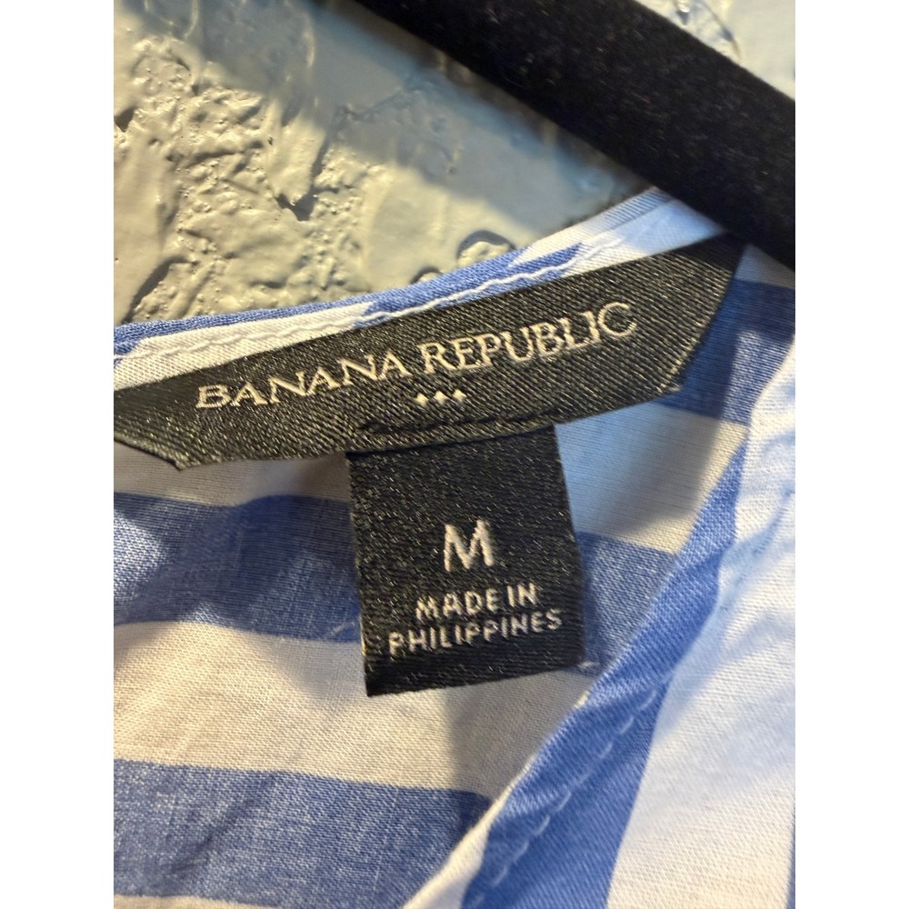 Banana Republic Womens Blue White Mixed Stripe Button Back Short Sleeve Blouse M - Picture 2 of 4